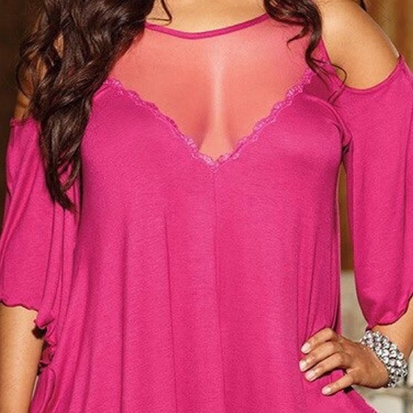 Cold Shoulder Mesh Panel Short Sleeve Sleepwear - Picture 2 of 4